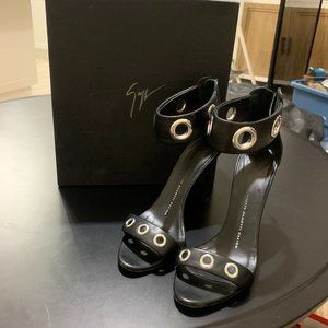 giuseppe zannoti black silver rings heels